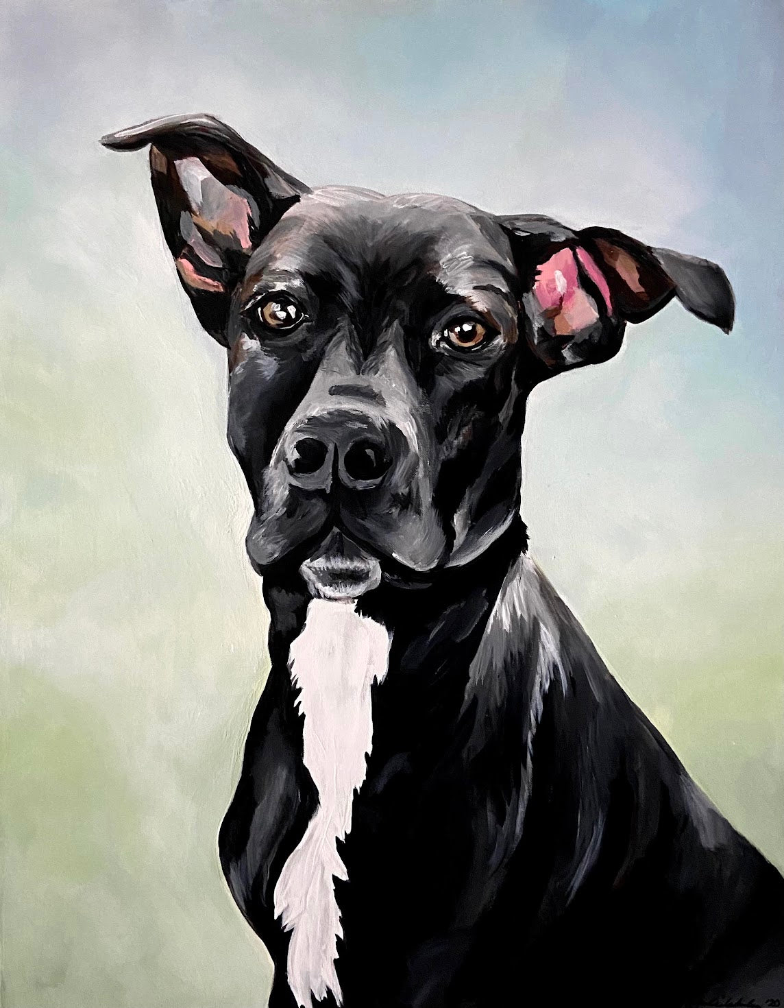 Custom Pet Portrait Painting of Black Dog